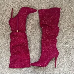 Elegant Fuchsia Rhinestone Stiletto Boots